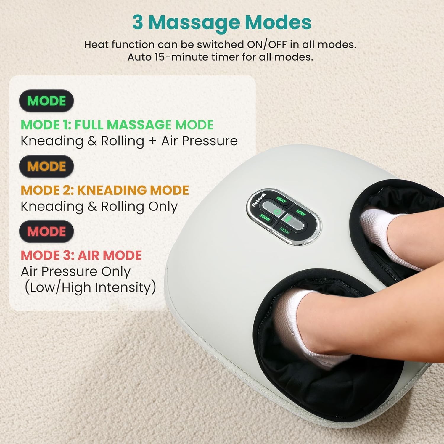 Nekteck Shiatsu Foot Massager Machine with Heat & Air Compression (White)
