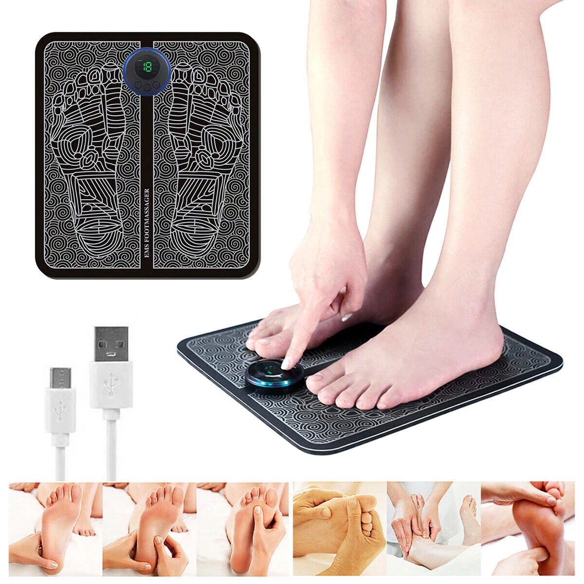 1/2Pack EMS Electric Foot Massager Pad Heating Muscle Pain Relief Hot Compress