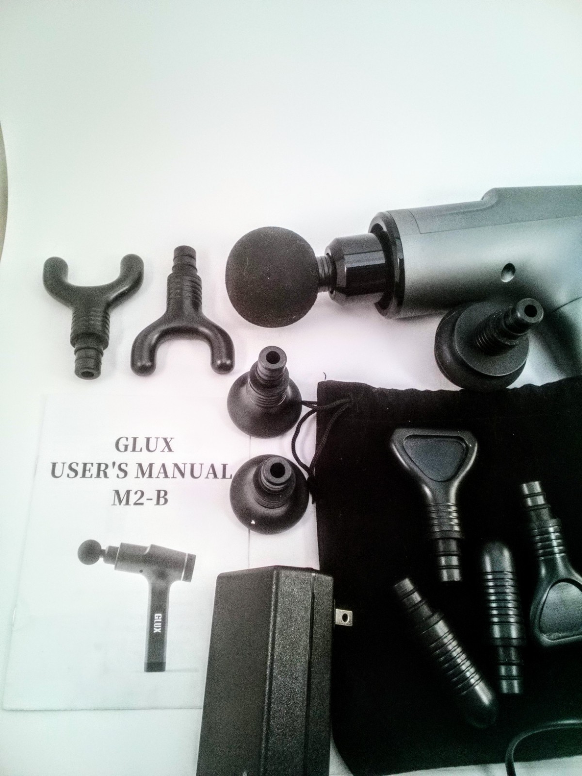 GLUX M2-B Fascia Deep-Tissue Massage Gun Grey, GREAT CONDITION. COMPLETE SET.