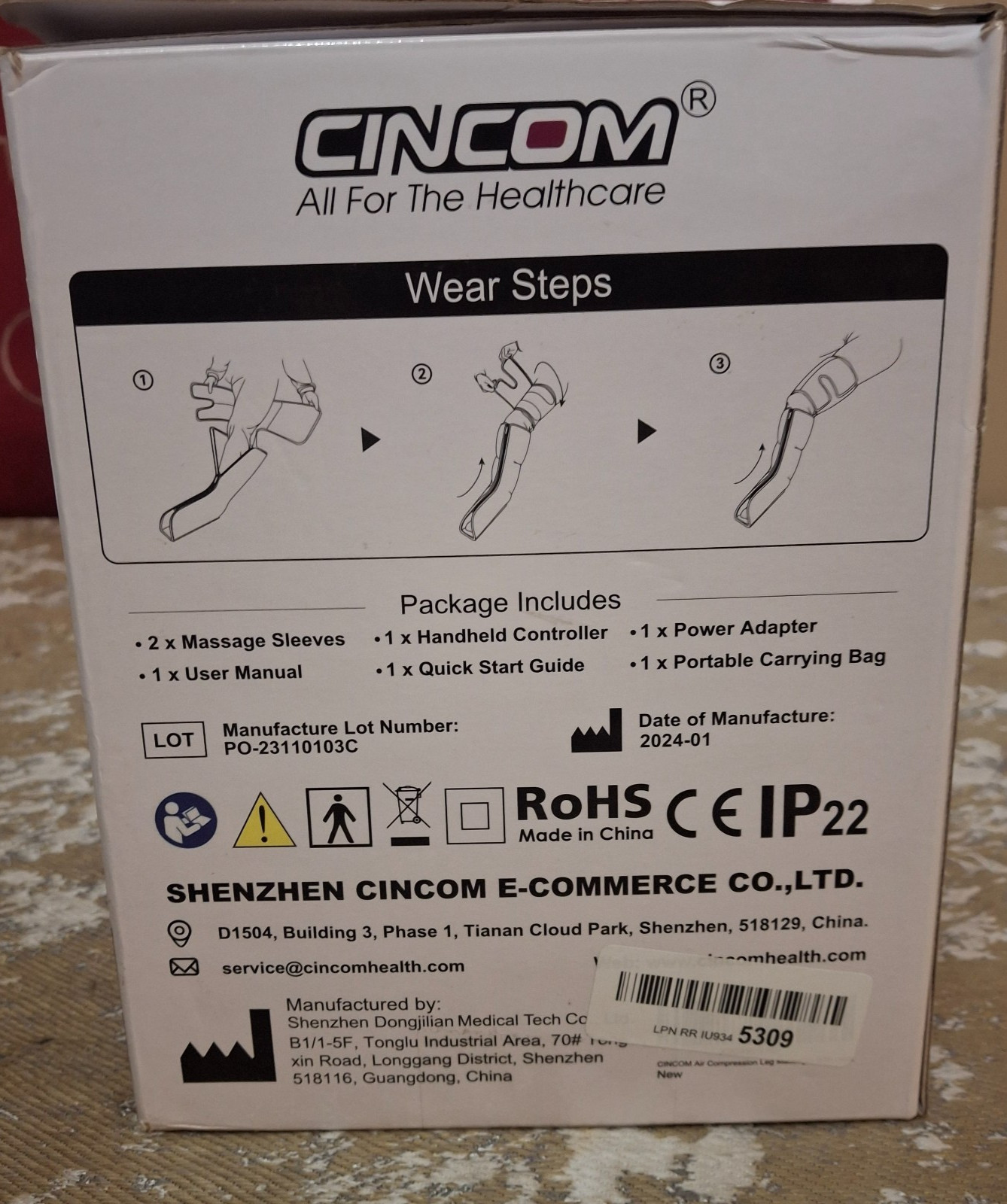 CINCOM Air Compression Leg Massagers w/ Heat Therapy Sleeves Pair CM-078A Black