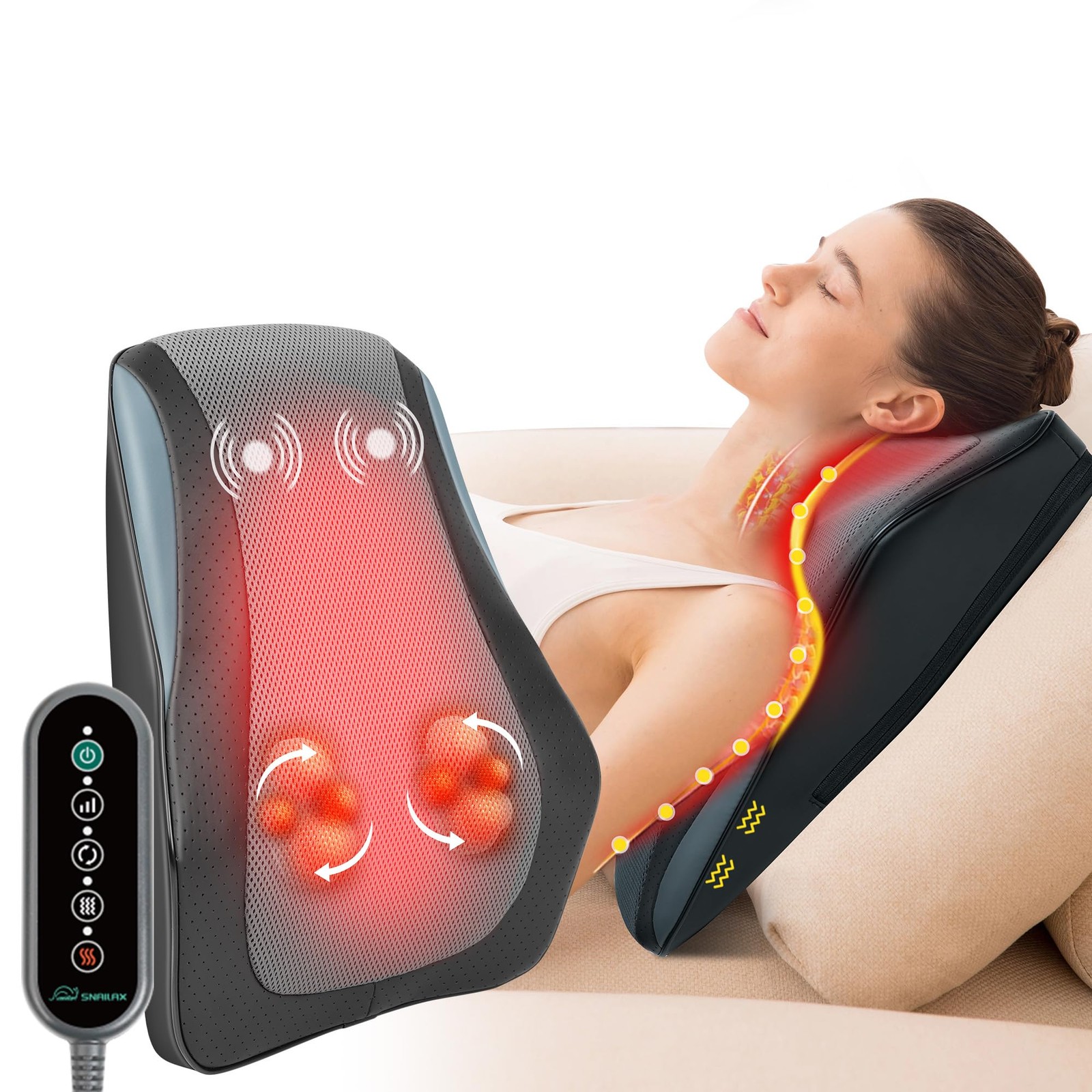 Snailax Back Massager with Heat – 3D Shiatsu 15.7″ x 12.6″ x 4.3″, Black 128