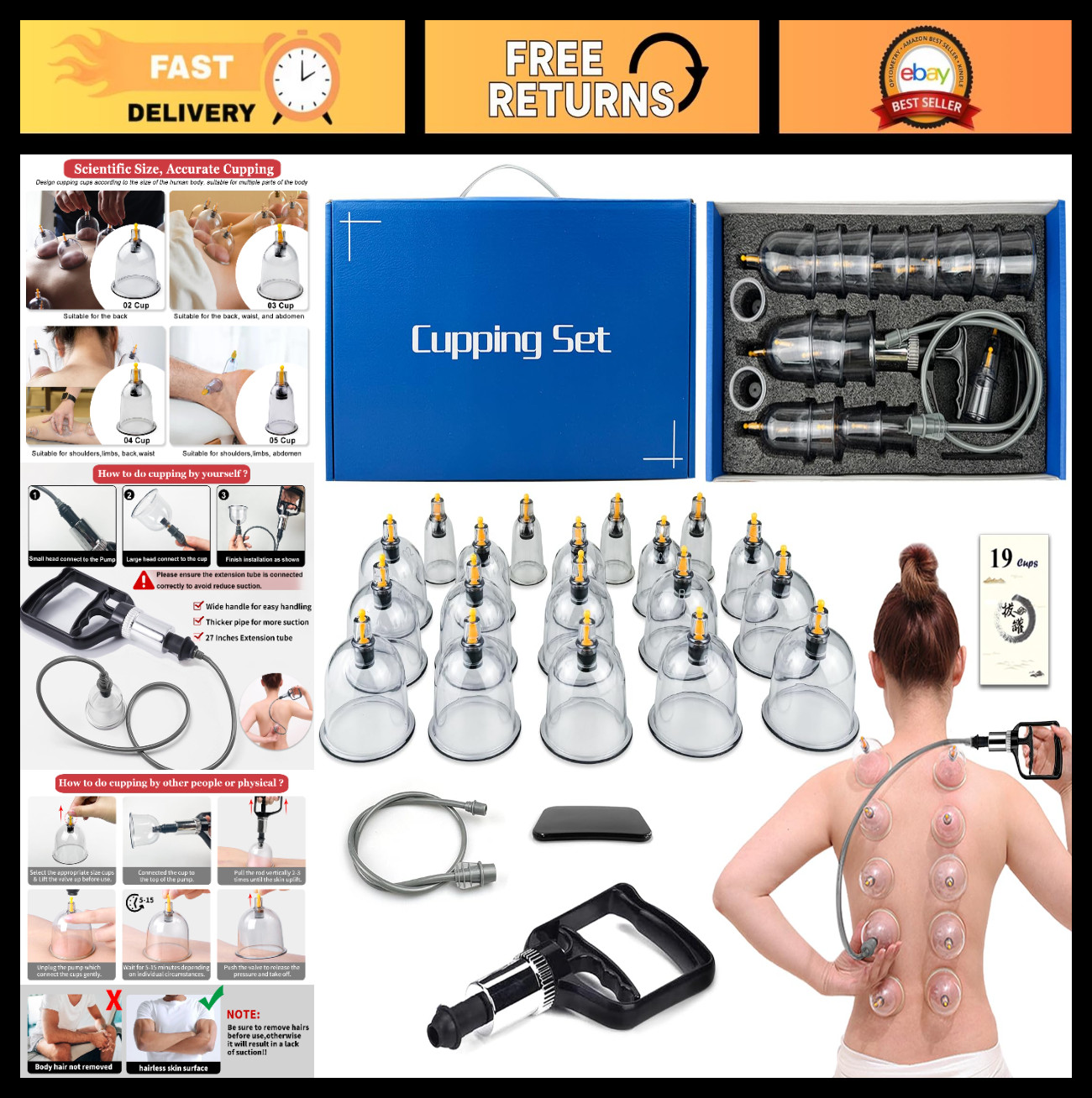 Cupping Therapy Set with 19 Cups & Pump for Massage, Pain Relief & Physical Ther