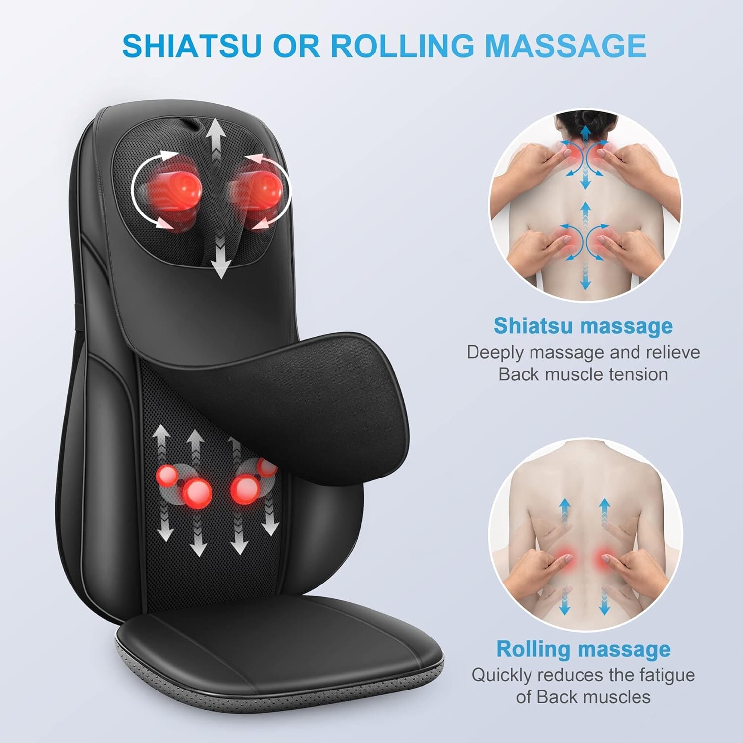 Shitsu Neck Bck Mssger with Het, djustble Mssge Chir Pd Bck Support Mssge Set…