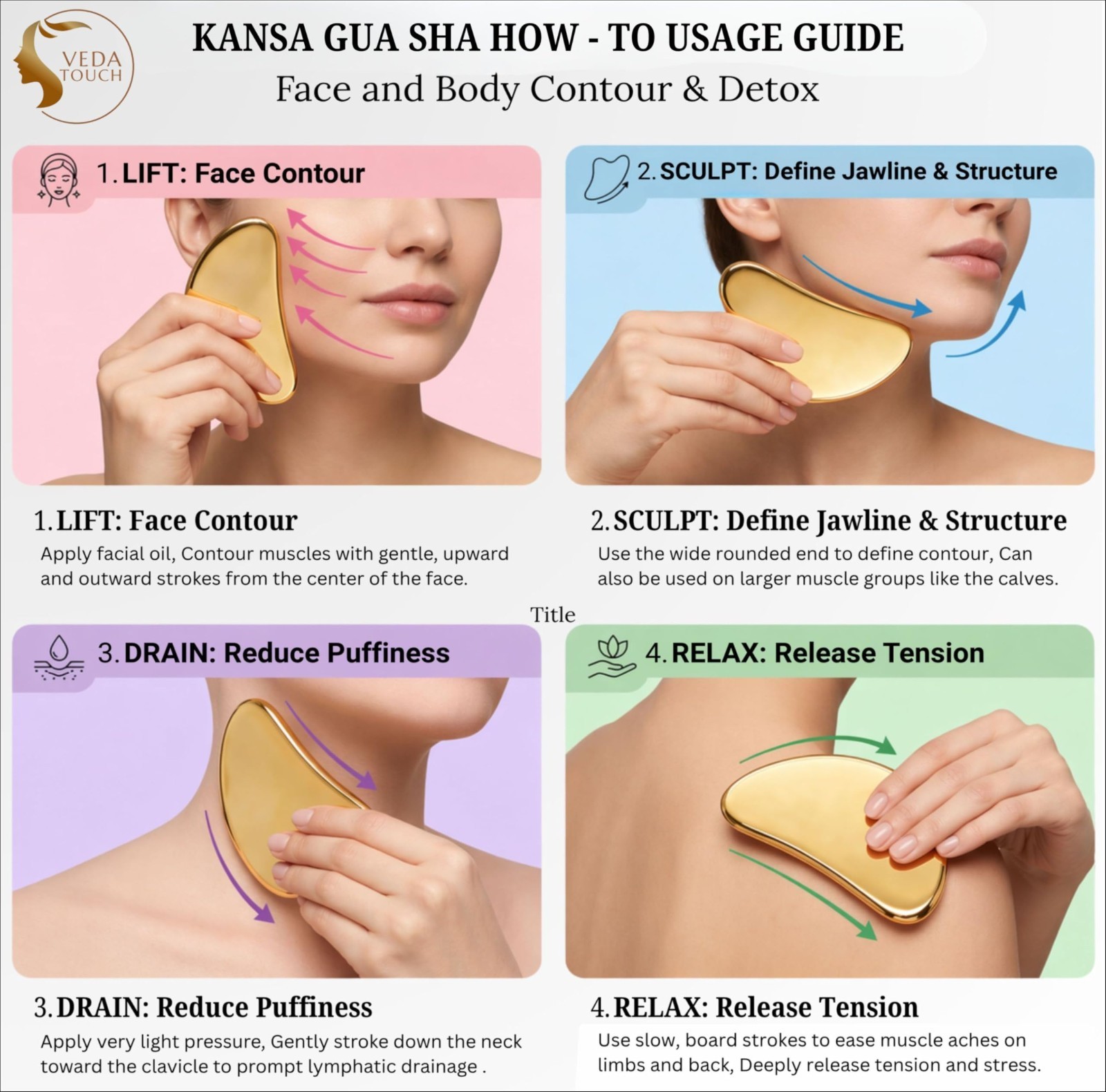 VEDATOUCH Kansa Gua Sha Tool for Face & Body Massage Bronze (Copper + Tin Alloy)
