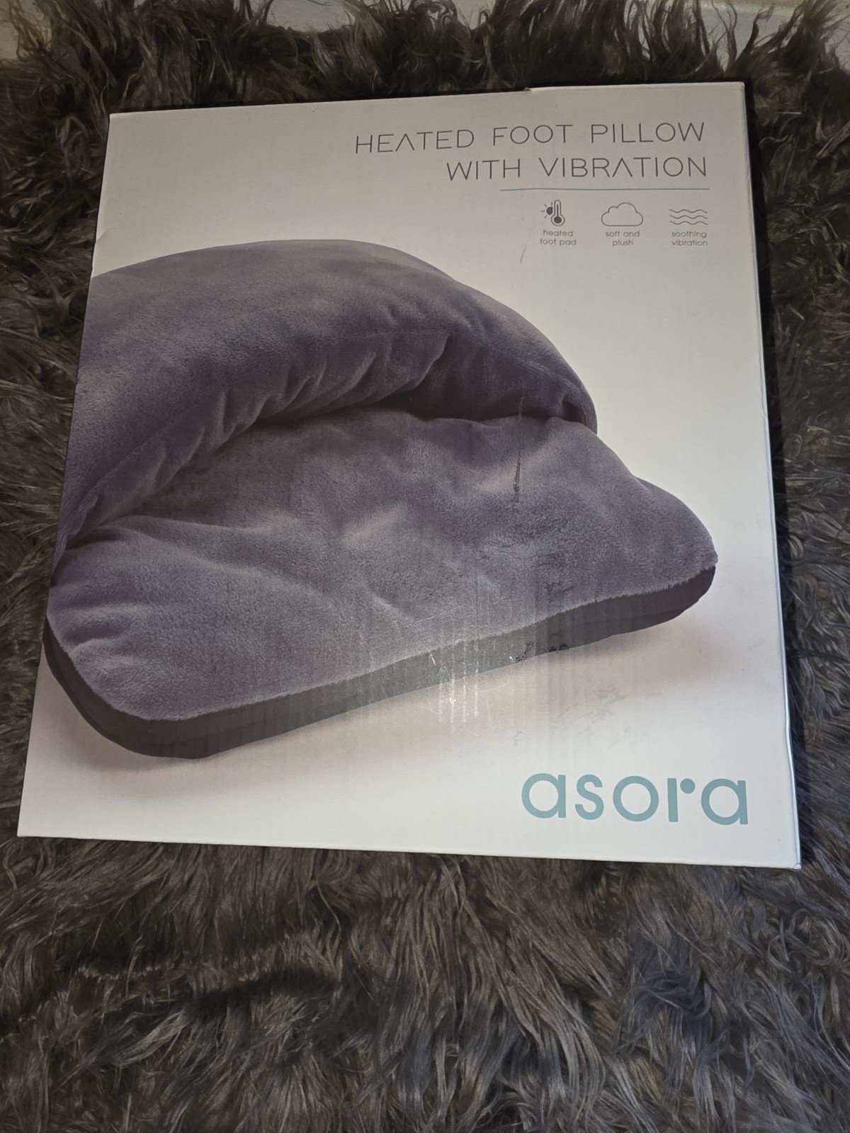 Asora Heated Foot Pillow with Vibration – USB Powered, Soft Plush, New in Box