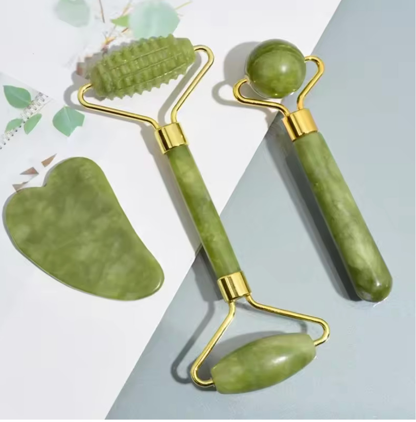 Jade Roller & Gua Sha Set Face Massager Anti-Aging Skin Care Tool Women Gift