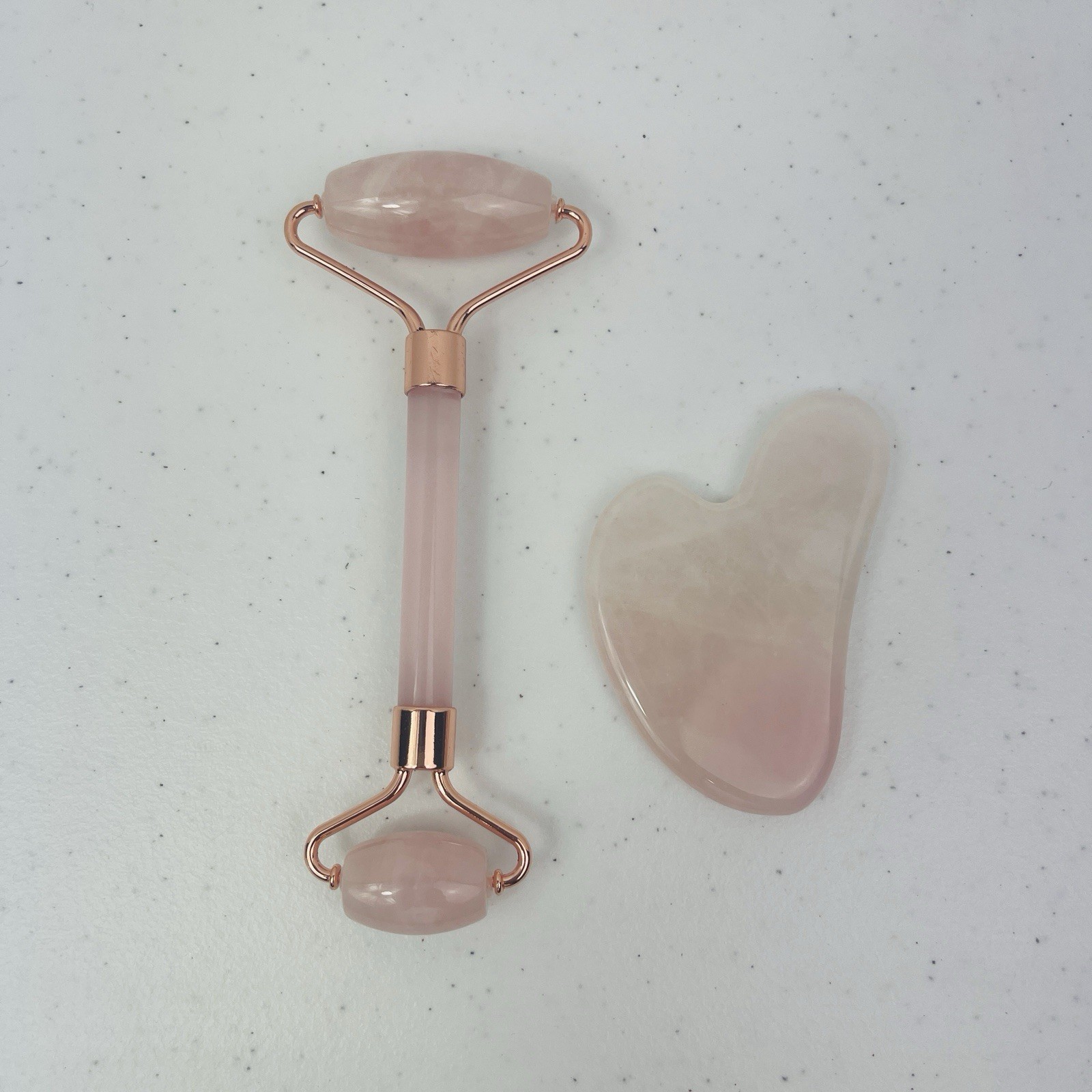 Rose Quartz Jade Roller Gua Sha Face Body Therapy Massager Stone Set