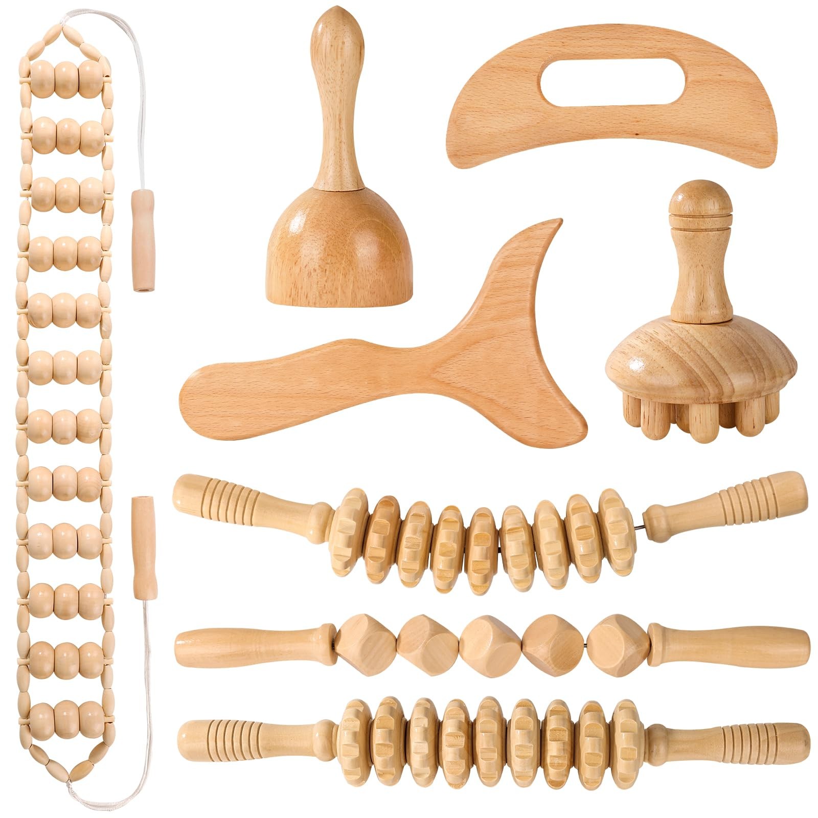 KQXTOKTY Wood Therapy Tools for Body Shaping,8 in 1 Beige