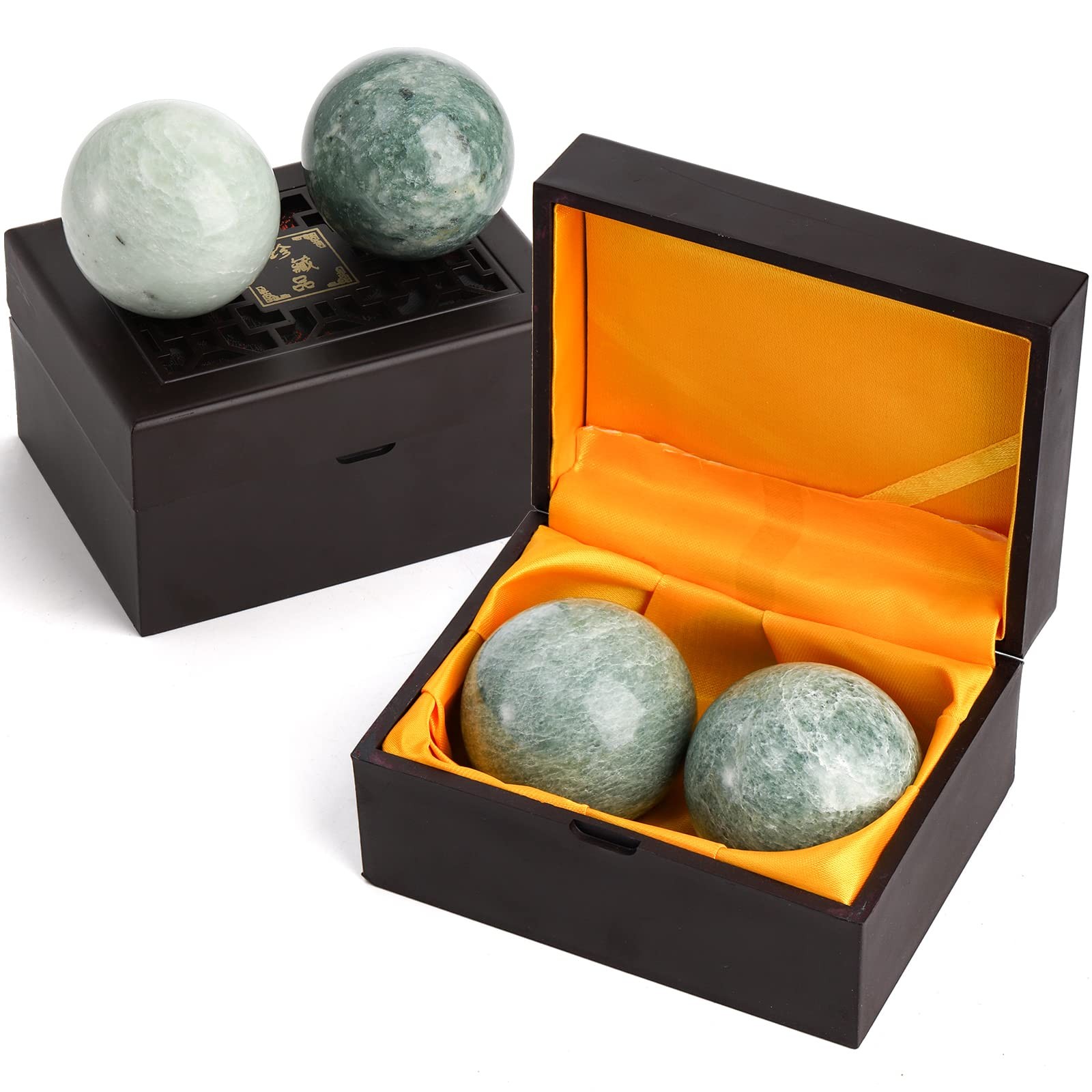 Lyellfe Set of 4 Marble Stone Baoding Balls, 2 Inch Meditation Balls with Box…