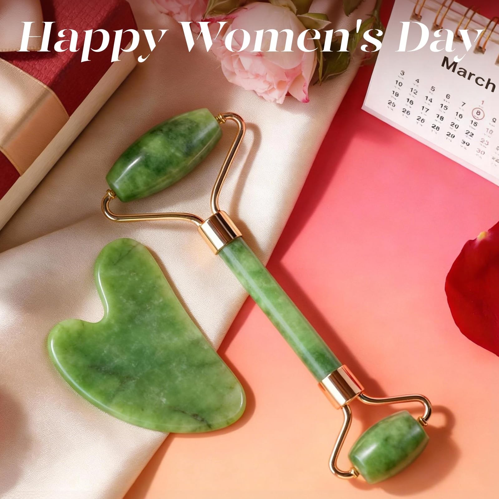 BAIMEI IcyMe Gua Sha & Jade Roller Facial Tools Face 2 Piece Set, Green