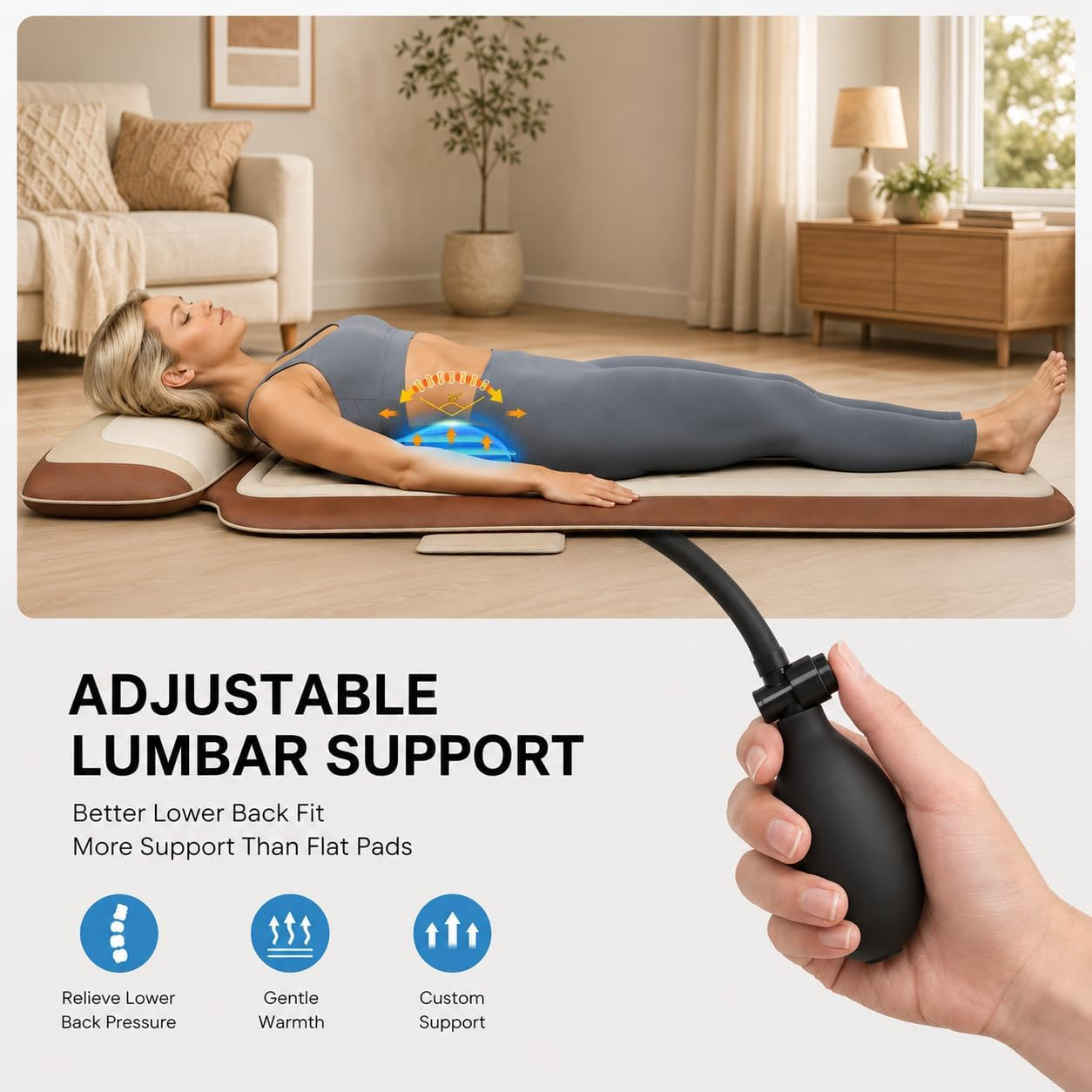Full Body Vibration Massage Mat with Heat, Adjustable Lumbar Support, Massage Pa