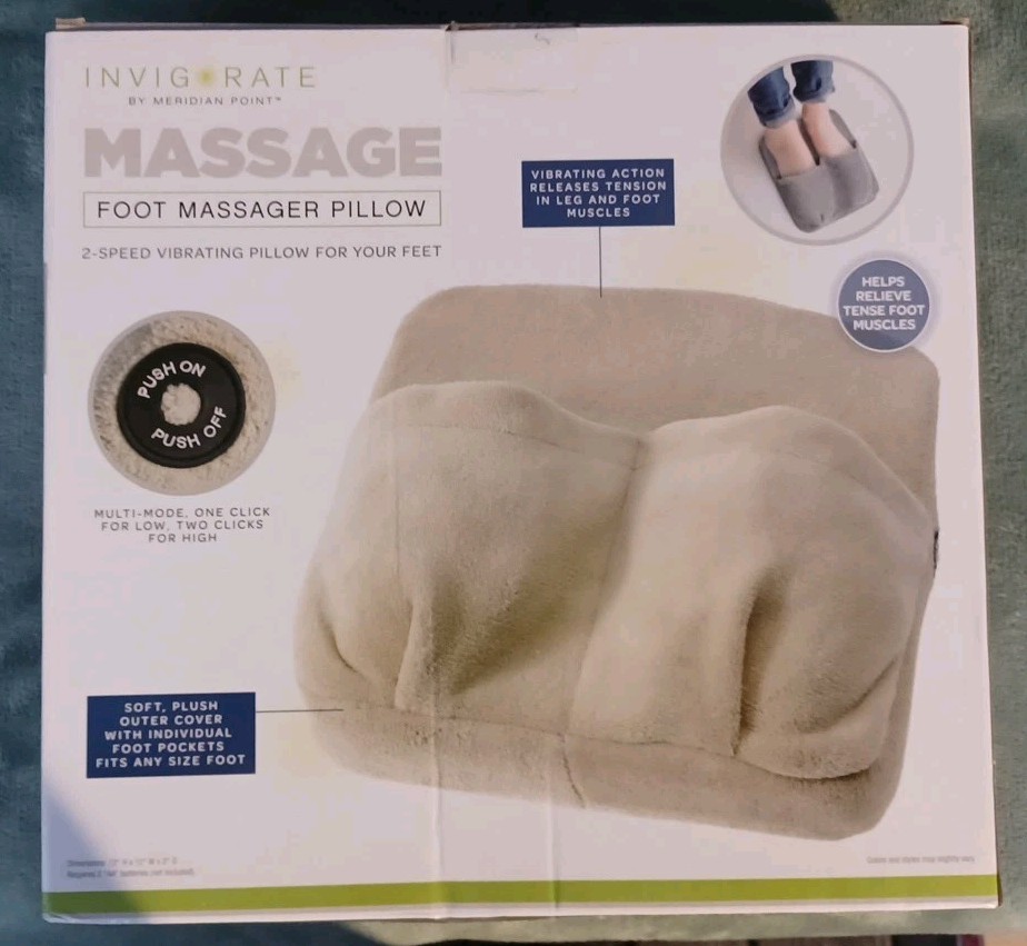 Brand New Meridian Point INVIGORATE Beige Foot Massager Pillow 2 Massage Modes