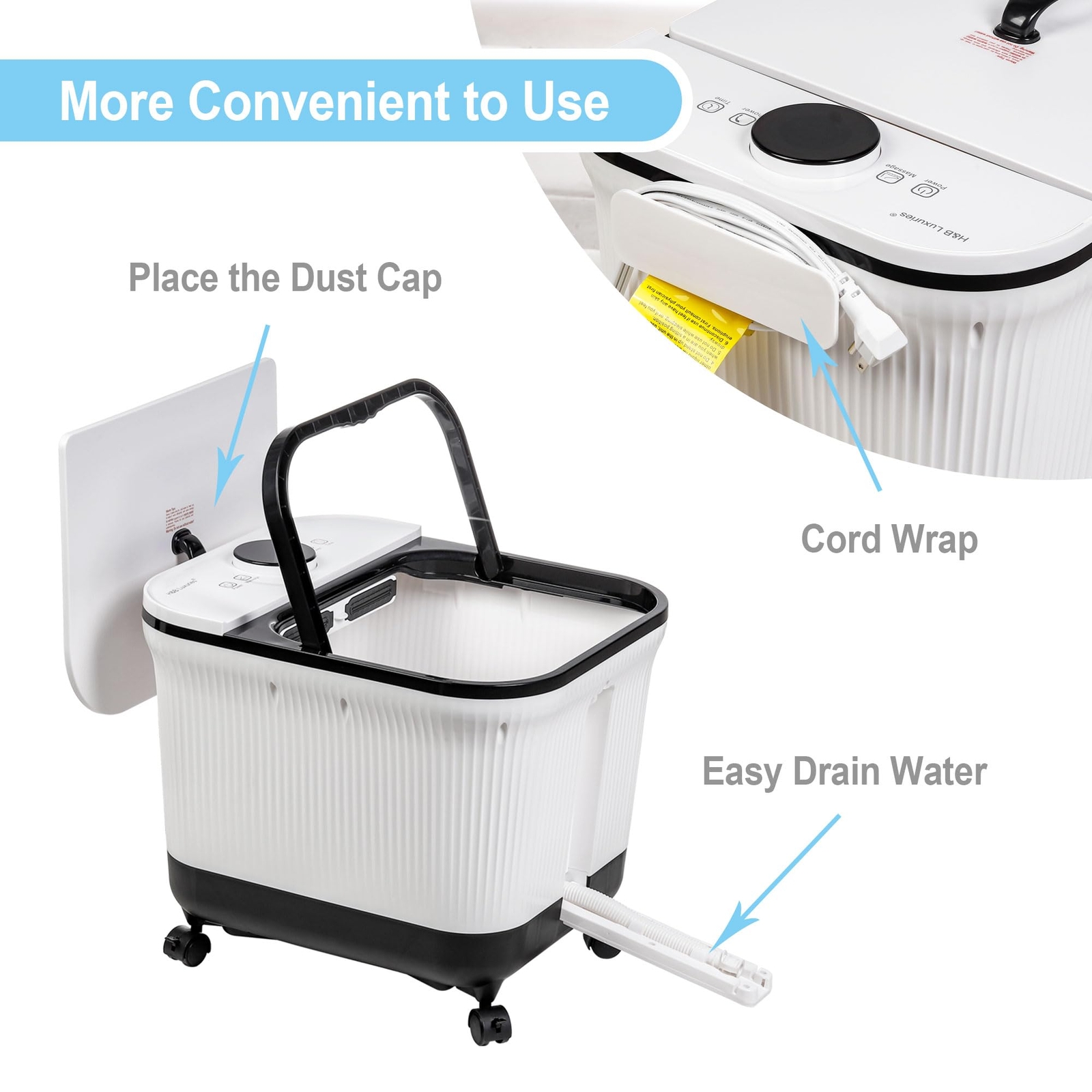 White Shiatsu Foot Spa Bath Basin Massager with Heat Massage Rollers and Jets