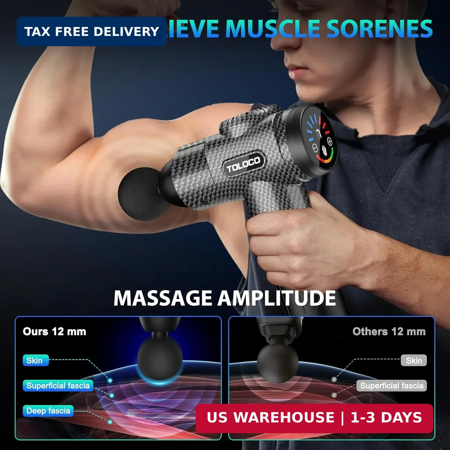 TOLOCO Massage Gun, Deep Tissue Back Massage for Athletes for Pain Relief, Percu