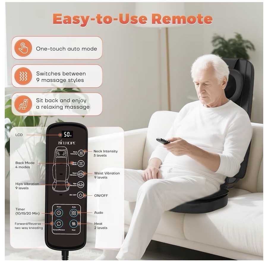 belhope Shiatsu Neck and Back Massager with Heat, 4D Kneading Back Massager