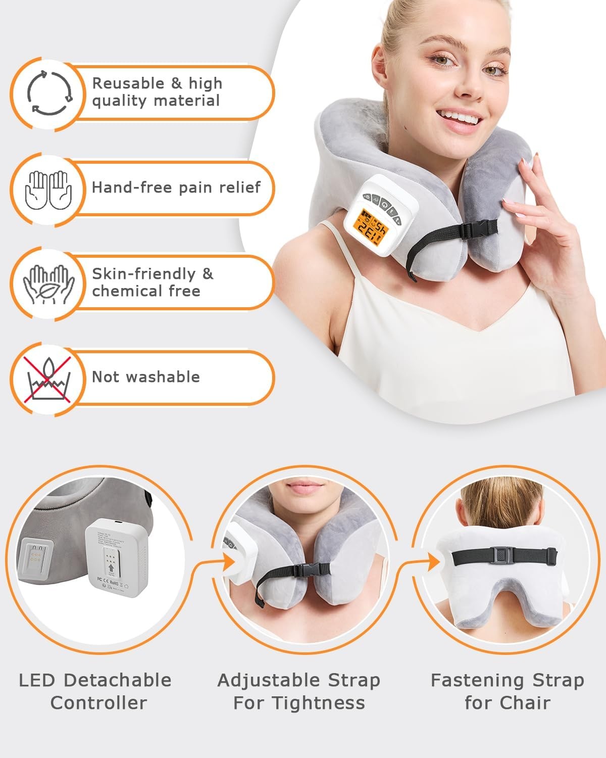 Rechargeable Heated Neck Pillow Massage 5000mAh 3 Level