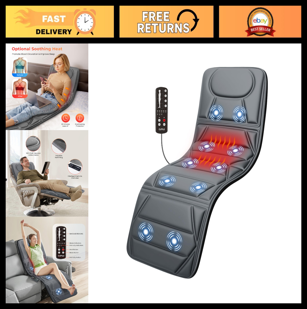 Full Body Massage Mat with Heat & 10 Vibrating Motors – Relaxing Massage Pad for