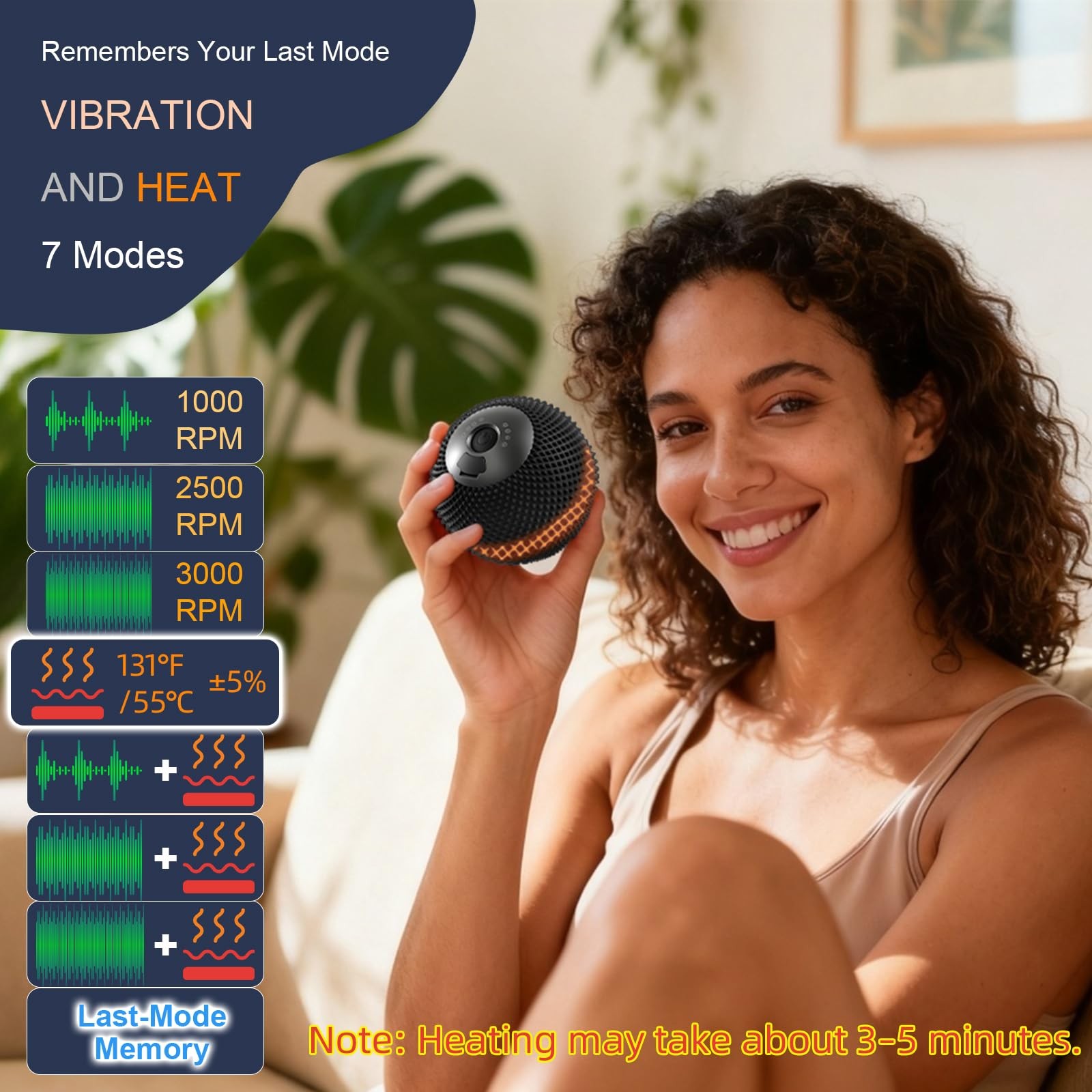 HODEMI Vibrating Massage Ball with Heat & Smart Memory, Deep Tissue Massage B…