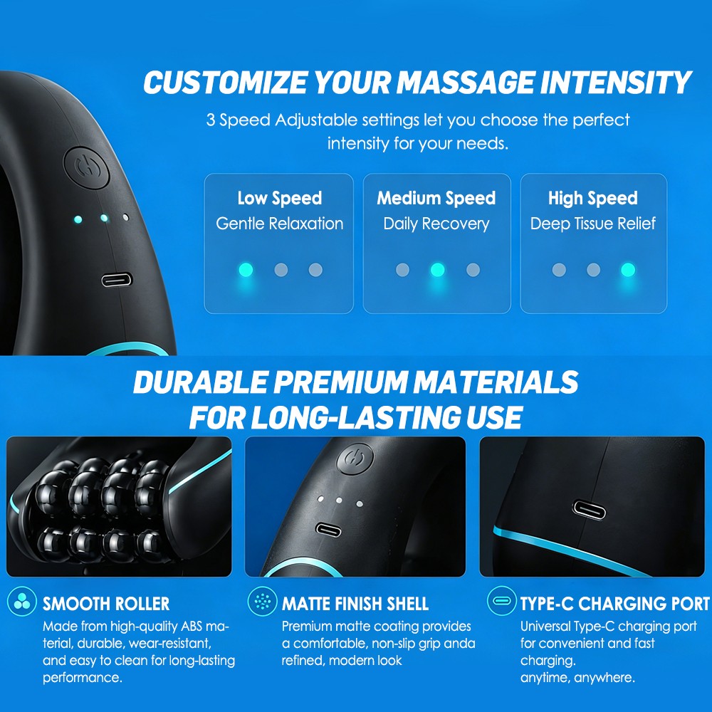 Electric Handheld Rolling Percussive Massager USB Body Deep Tissue Muscle Roller