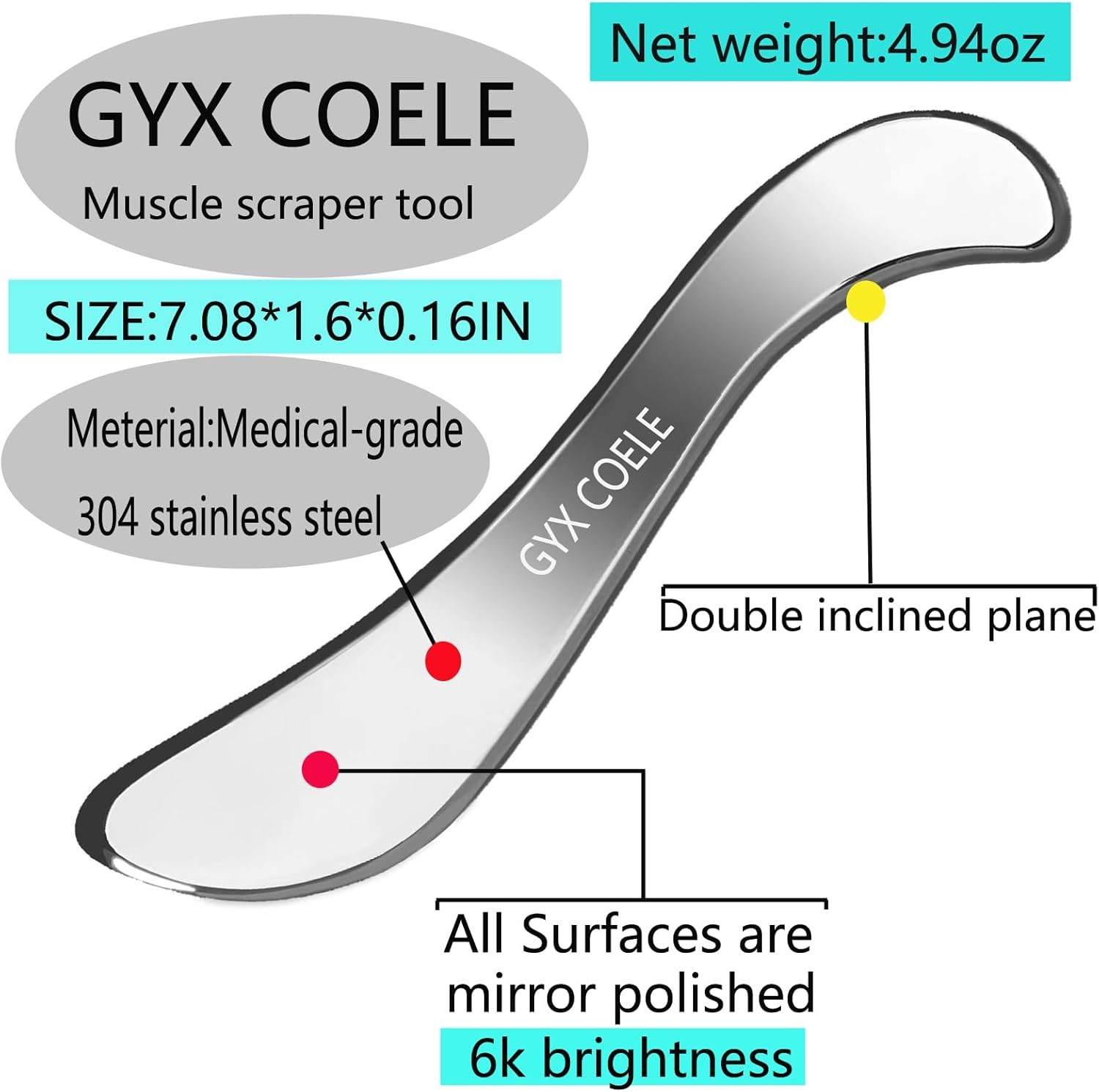 Stainless Steel Muscle Scraper Tool, Gua sha Scraping Massage Tool IASTM