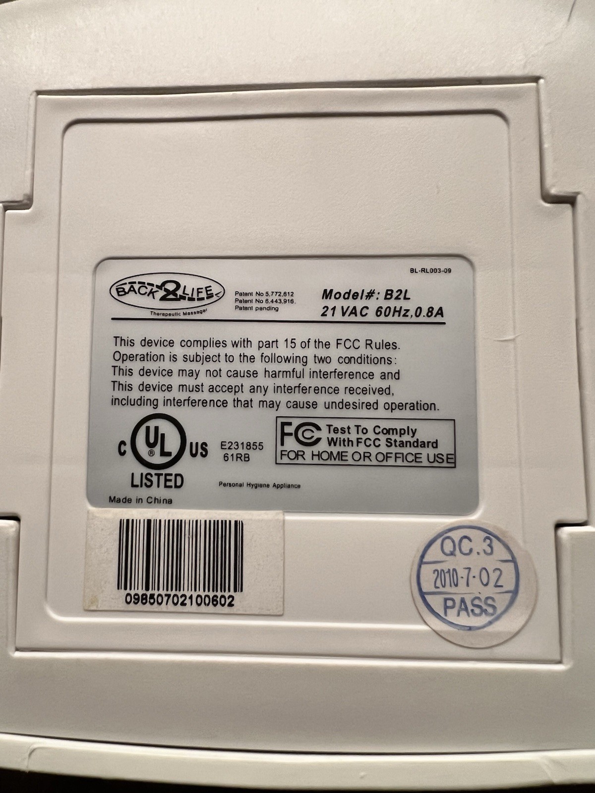 Back2Life Continuous Motion Therapeutic Back Machine BL2, w/Power Cord, Tested