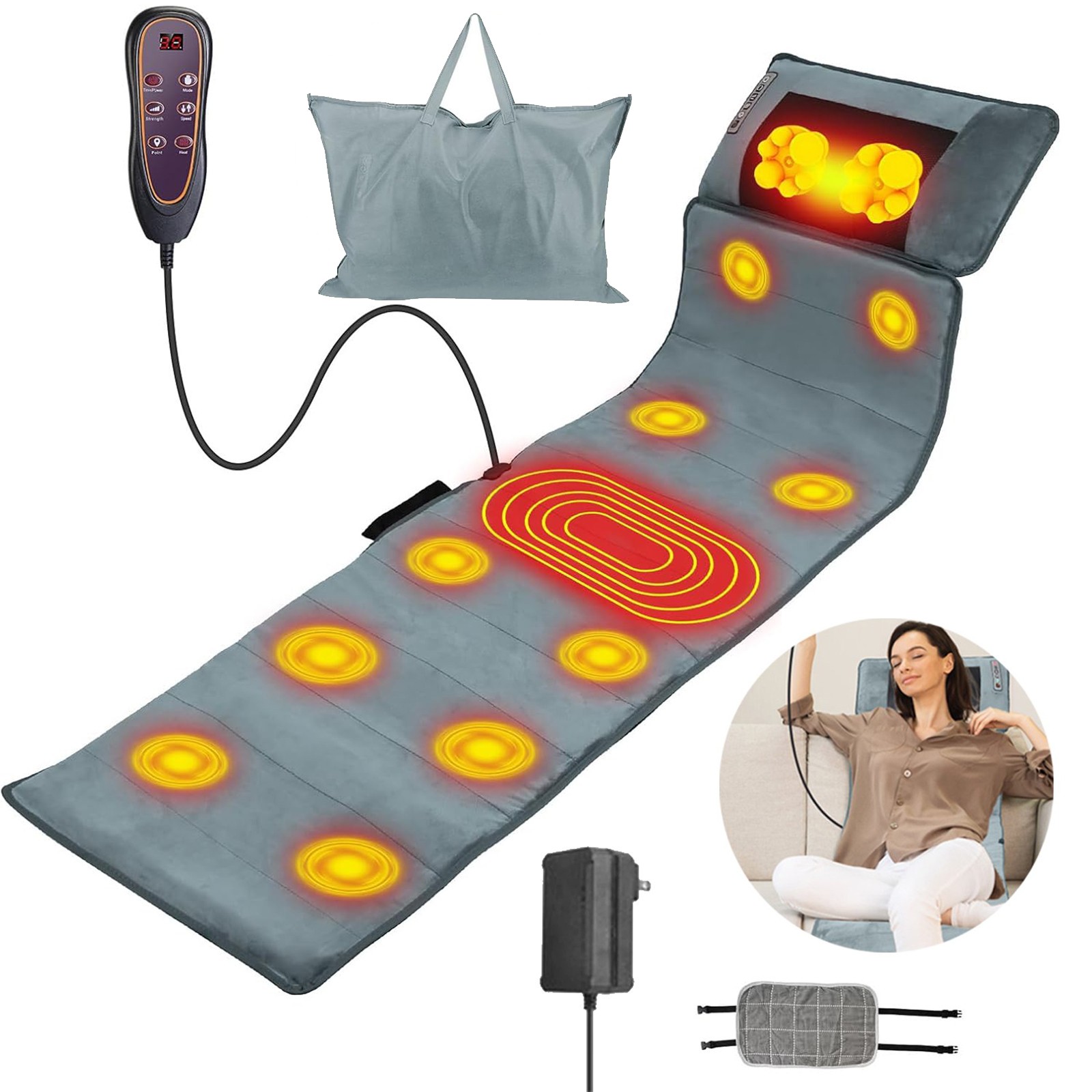 Full Body Electric Massage Mat Heating Vibration Massage Pad Cushion Back Massag