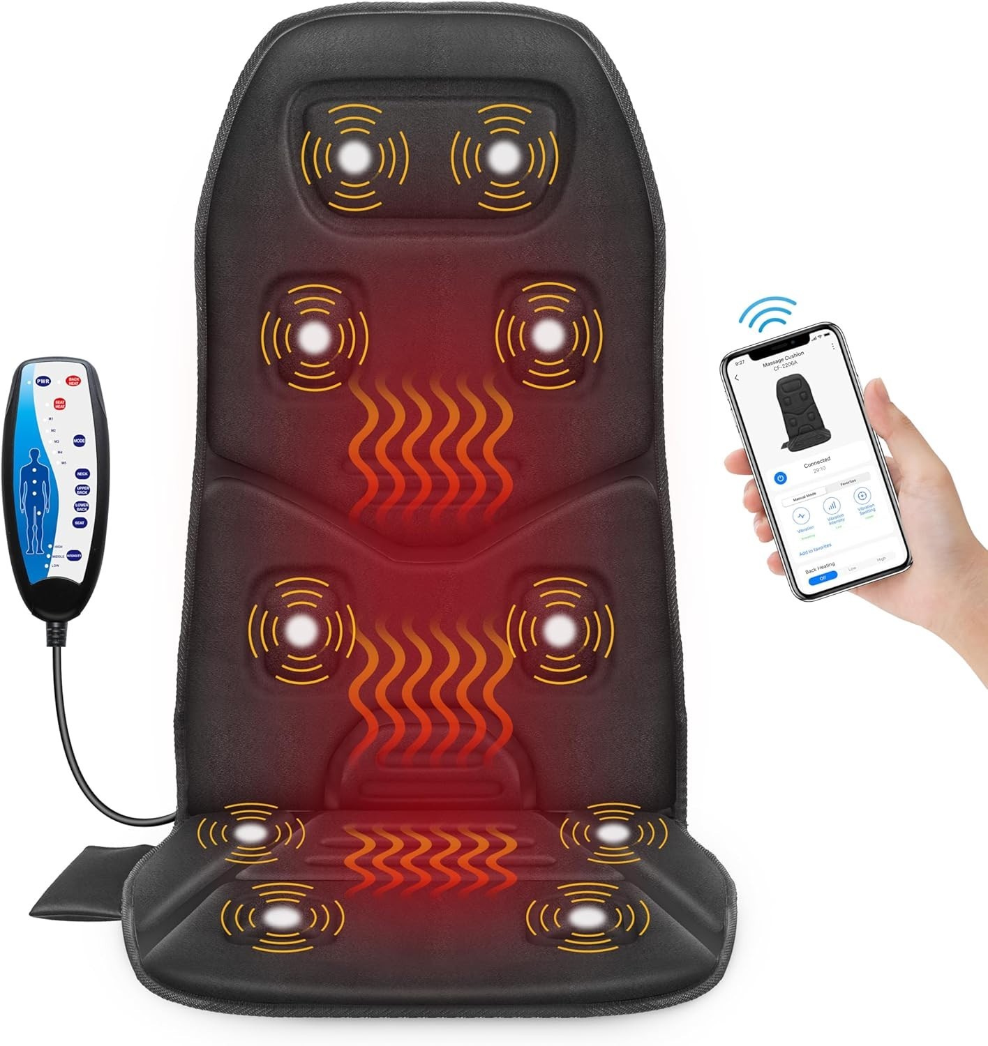 Gift-Ready App-Controlled Back Massager with Heat & 10 Motors for Pain Relief