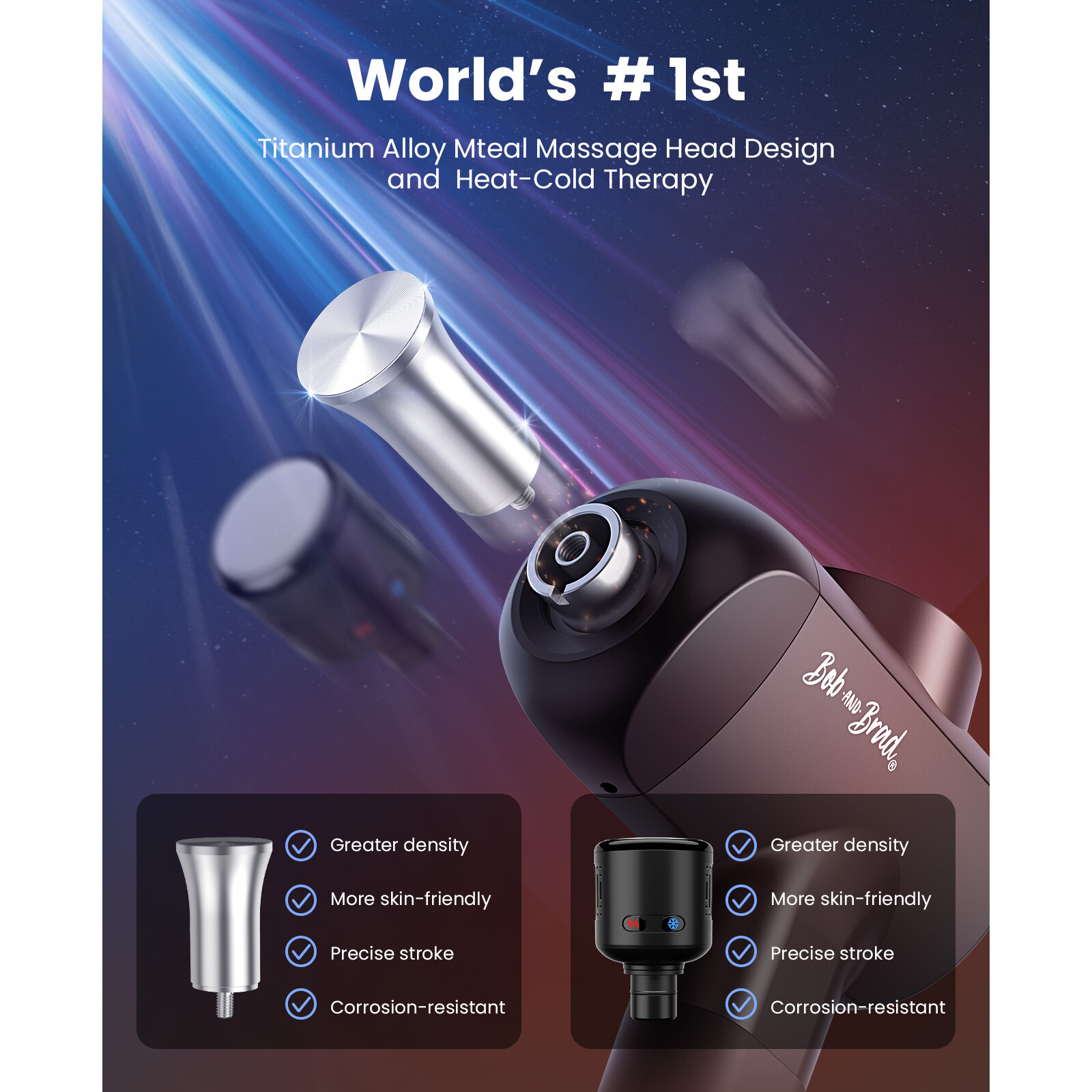 Massage Gun With Metal Head & Heat-Cold Therapy Percussion Deep Tissue w/6 Head