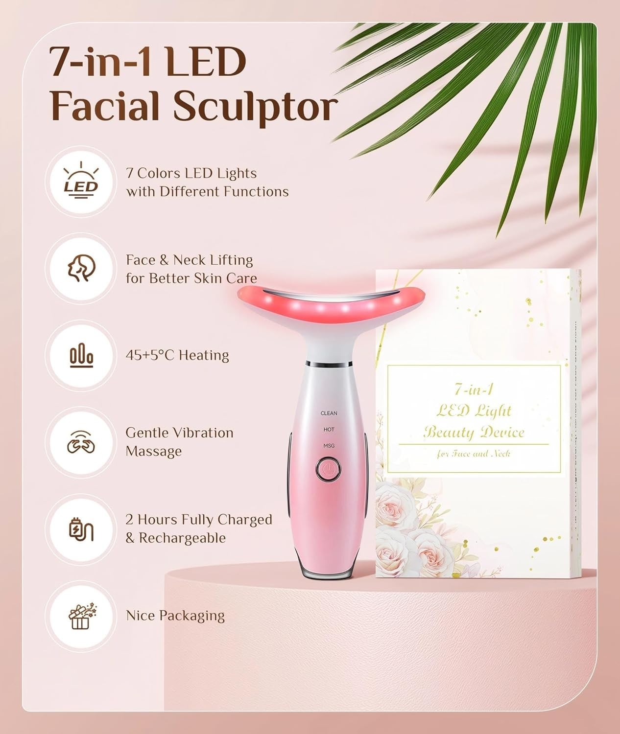7-Color Red Light Therapy Facial Massager for Youthful Skin – Portable Pink Tool