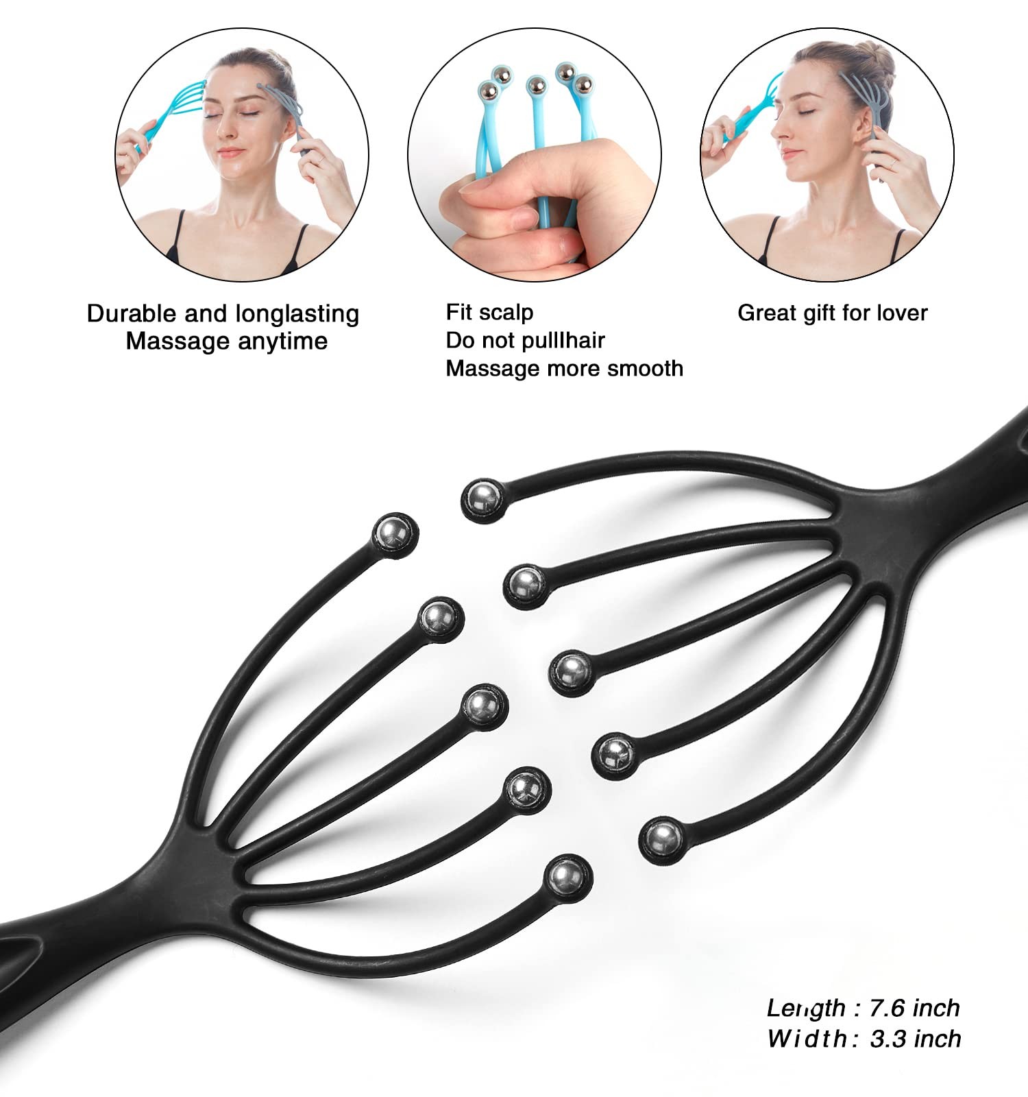 Lyanxinlei Head Massager,Protable Handheld SPA Scalp Massage Tool Black