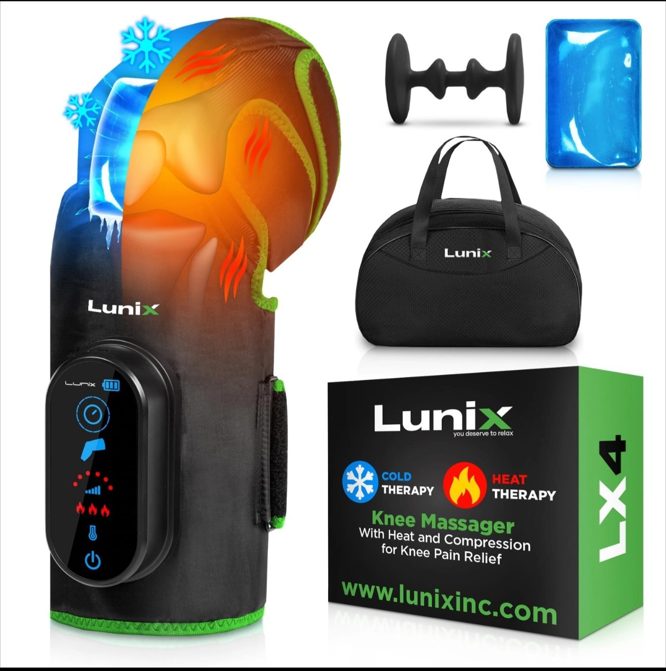 LX4 Knee Massager w/Heat Compression Rechargeable Thigh, Calf, Knee 6x Intensity