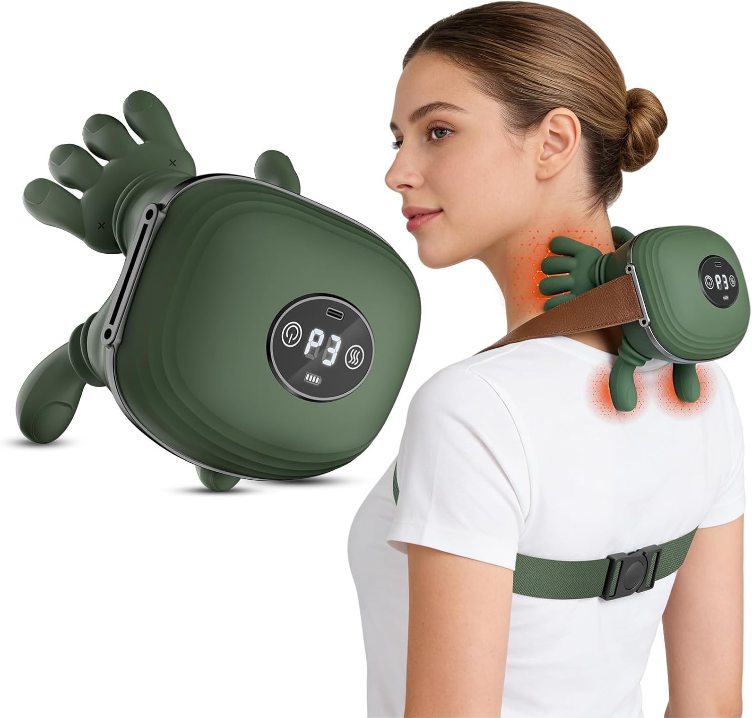 Human-Like Neck Massager with Heat for Pain Relief Deep Tissue, Cordless 4D Knea