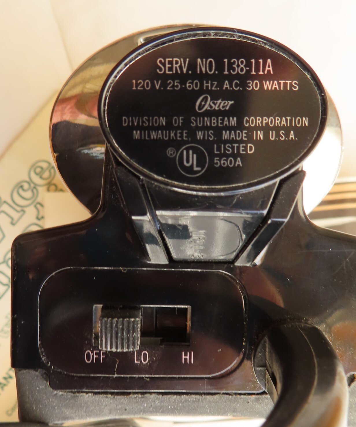 Oster Hand Held 2 speed Vibrator Massager Model 138-11A