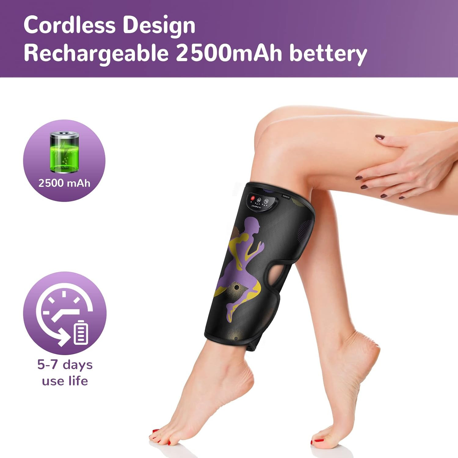 Rechargeable Leg Massager for Circulation and Pain Relief, Cordless Air Leg Comp