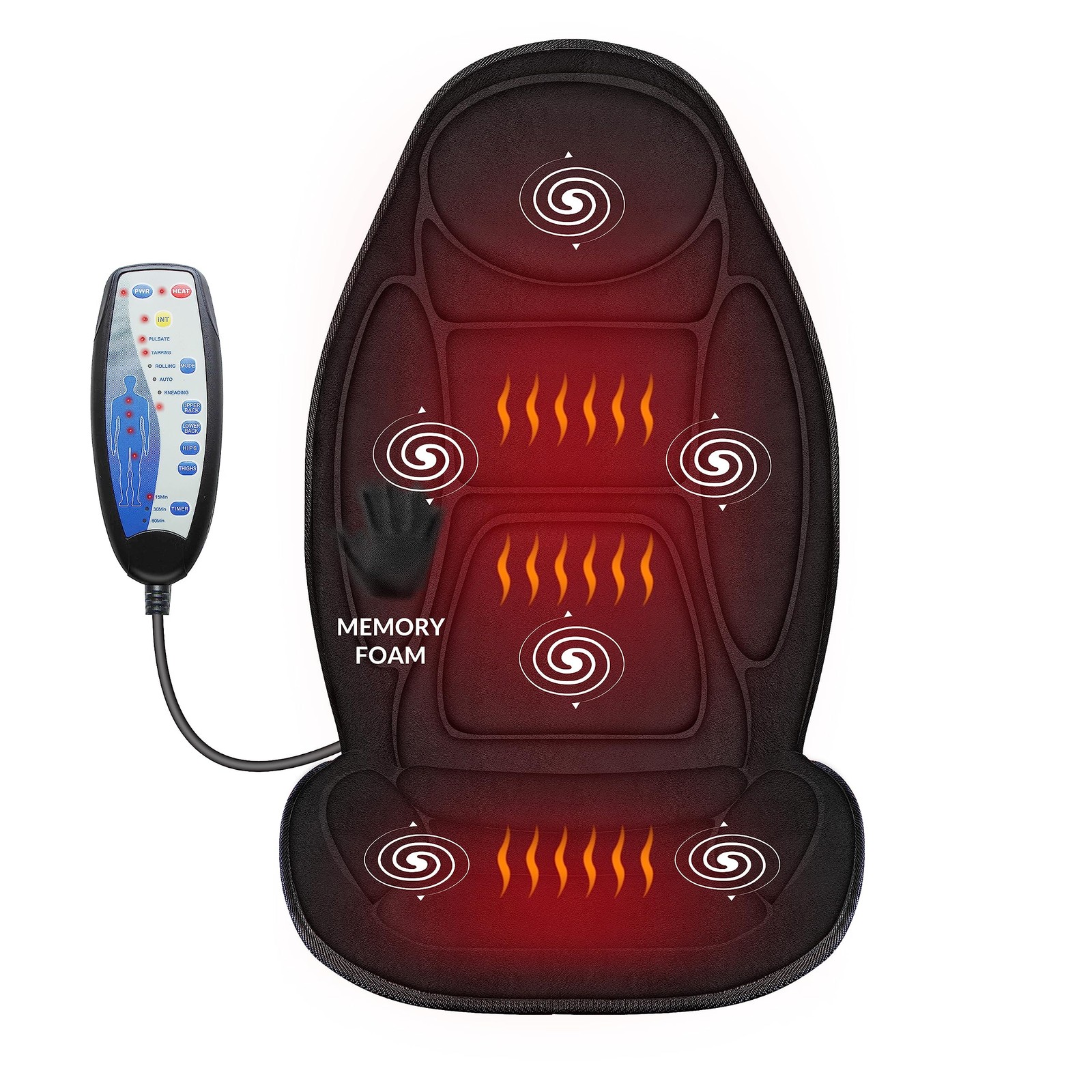 Snailax Back Massager with Heat, Memory Foam Chair Massage Pad, 5 Massage Mo…