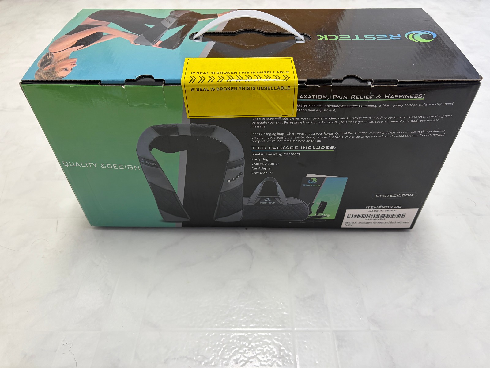 RESTECK Heated Neck/Back Massager with Carry Bag – Shiatsu Massager – NEW SEALED
