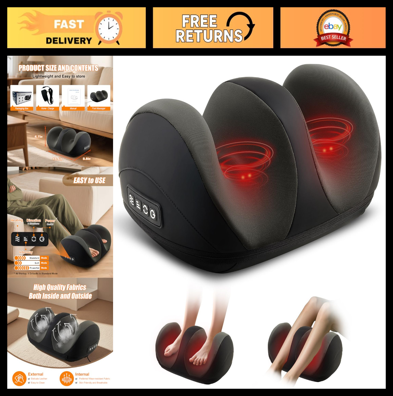 Shiatsu Foot Massager with Heat & Rollers – Electric Calf & Ankle Relief Machine