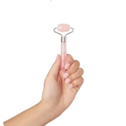 Plum Beauty Pink Mini Rose Quartz Facial Roller Massager Travel Size 2pk