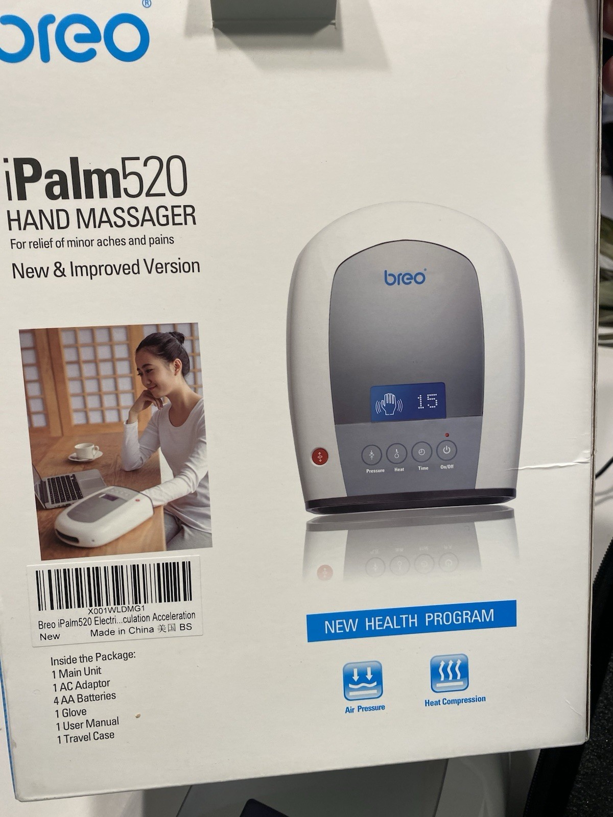 Hand Massager New In Box Breo ipalm 520 Pro. Massage Heat Therapy Tested/works