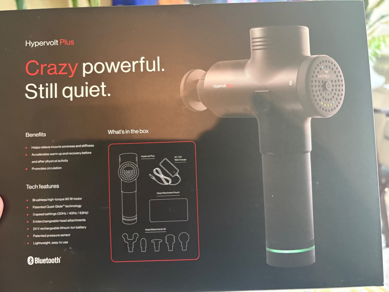 Hyperice Hypervolt Plus Bluetooth Percussion Massage Gun Device Black New Sealed