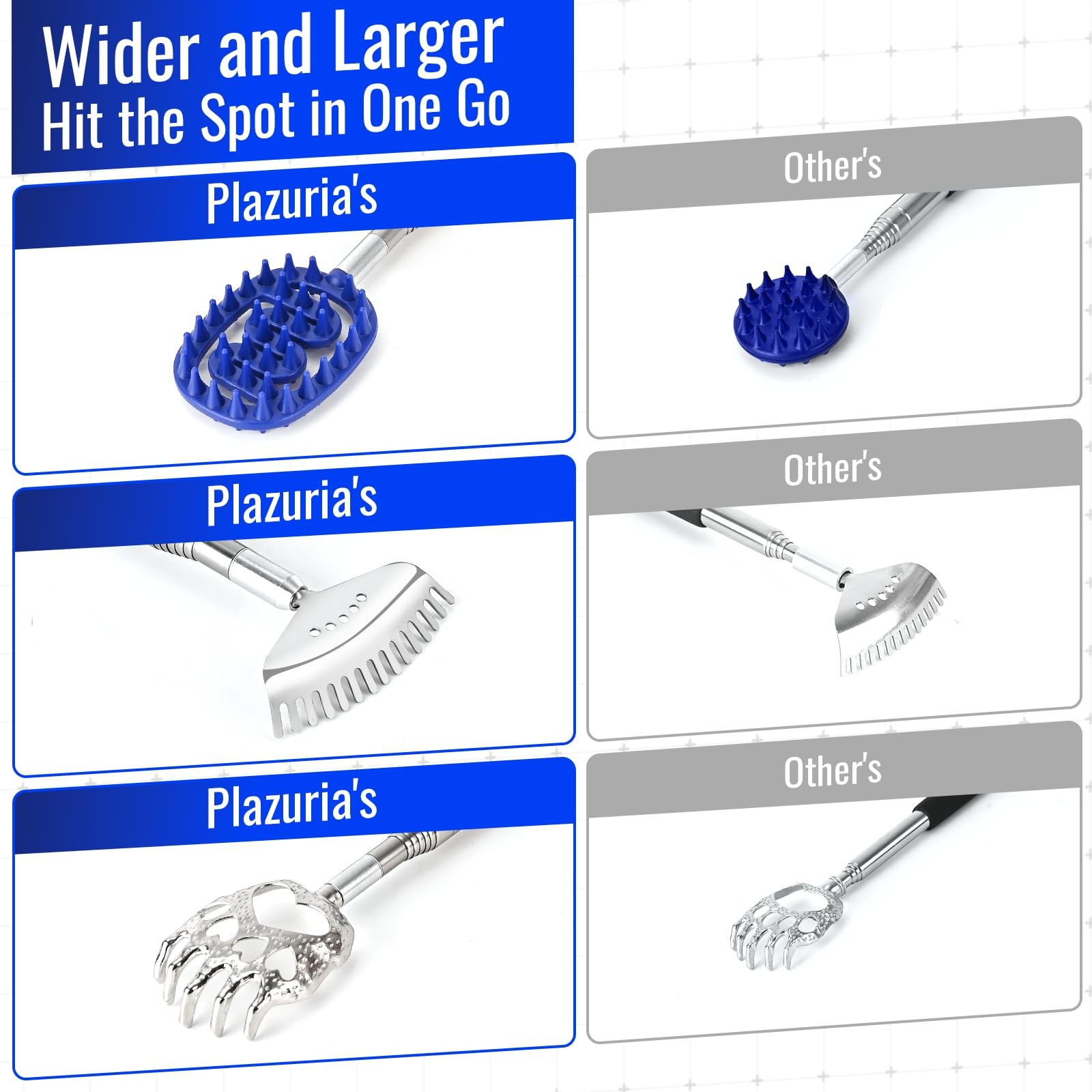 LARGE Back Scratcher Extendable for Men Women Telescoping Handle & 3 Heads Gift