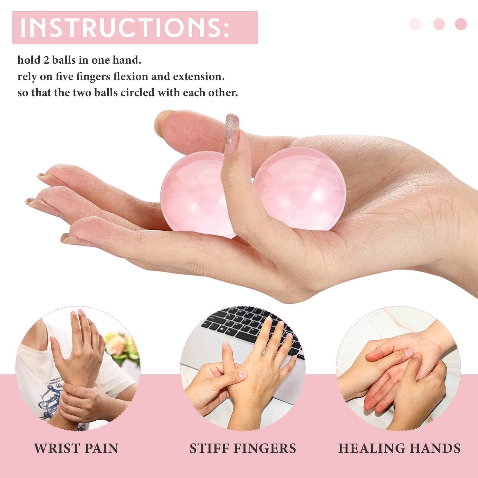 2 Rose Quartz Baoding Balls 1.4 Inch Hand Therapy Meditation Stress Relief