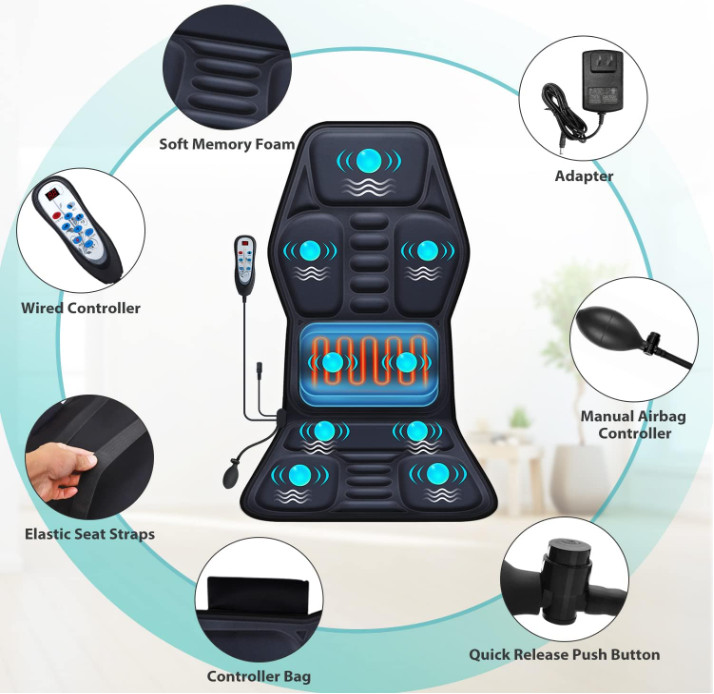 Massage Seat Cushion with Heat, 9 Modes, Lumbar Support for Home/Office
