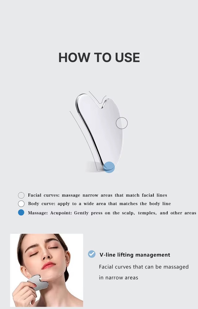 Stainless Steel Gua Sha Board Silver Metal Facial Massage Tool Beauty Skin Care