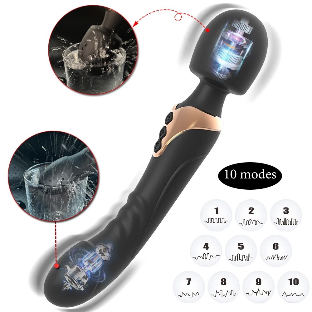 Double Head Wand Massager Women Personal Massager with Powerful Vibration Black