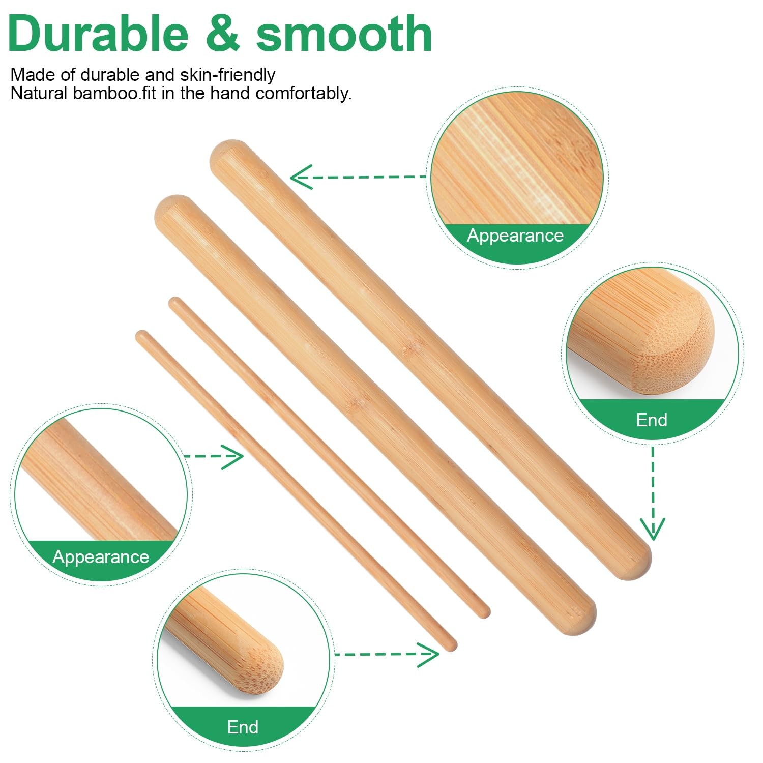 OnVisit Bamboo Massage Sticks 2pcs:15.7×1.18IN and 2pcs 11.8×0.39IN, As Show
