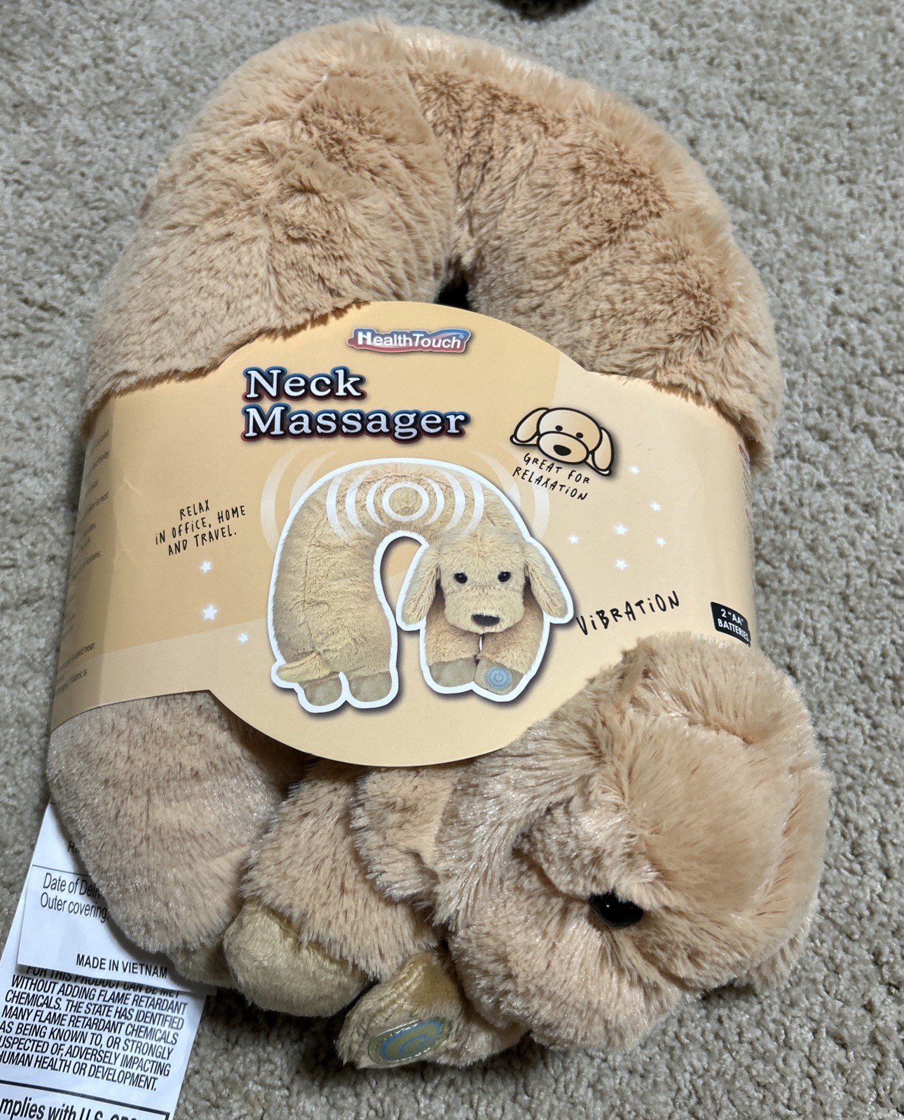 HealthTouch Polyester Fibers Neck Massager Brown Puppy Requires 2 AA batteries