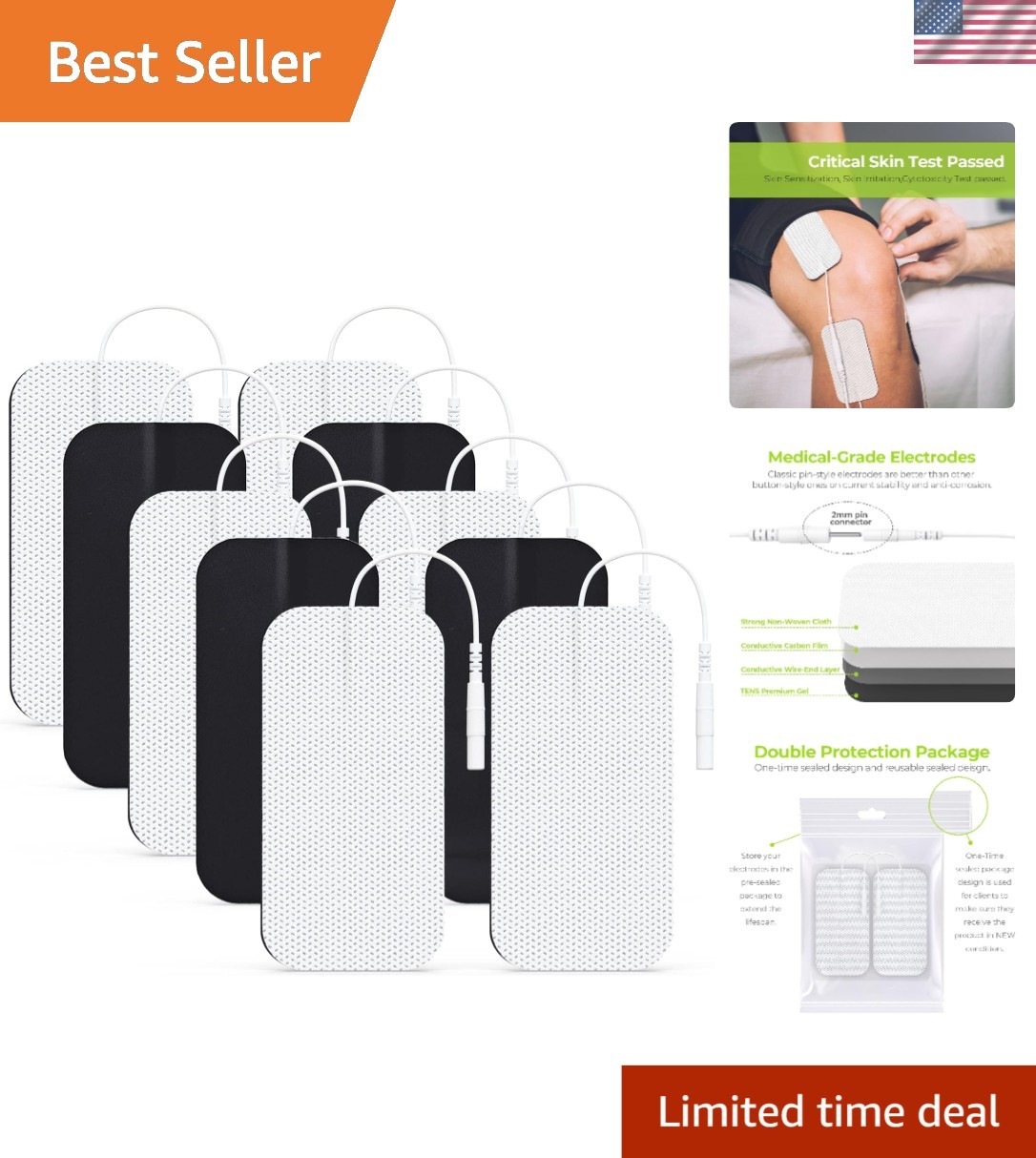 10-Pack 2″x4″ Latex-Free TENS Electrode Pads for Effective Electrotherapy
