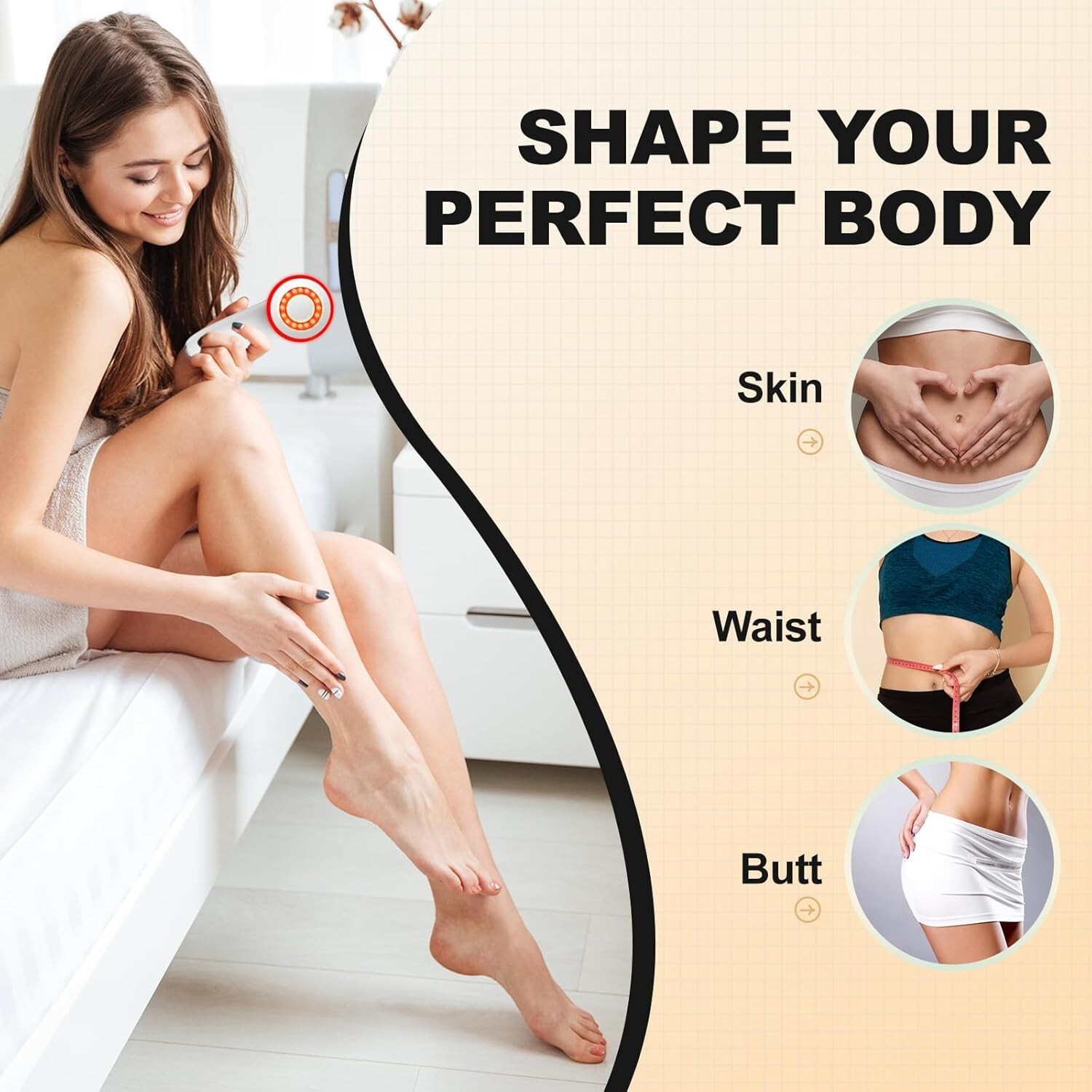 Black 3-in-1 Cordless Handheld Massager 3 Modes For Abdomen Waist Arms Legs