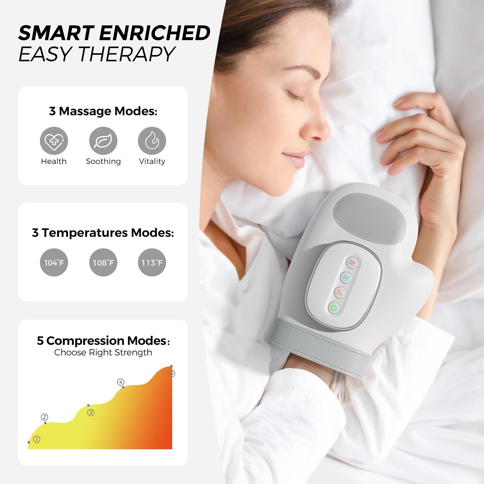 Hand Massager with Heat Compression Relief, 3 Massage 4 Temperatures 5 Compre…